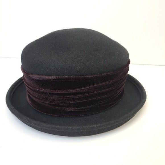 Michelle Black Wool with Brown Gathered Velvet Hat main image 11